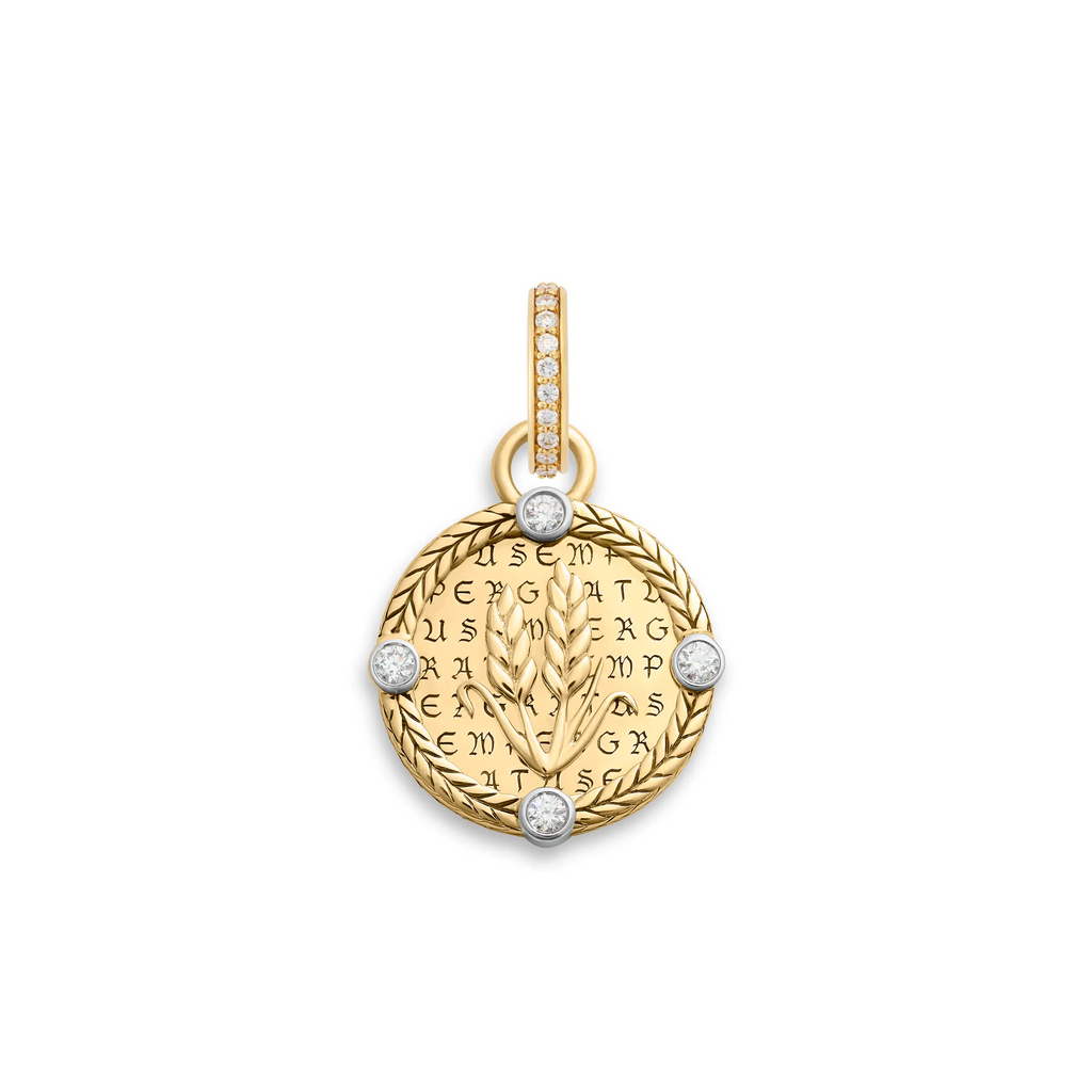 18K Yellow Gold Infinite Gratitude | Braided Wheat Baby Medallion | Diamonds, 18K Yellow Gold – FoundRae view 3