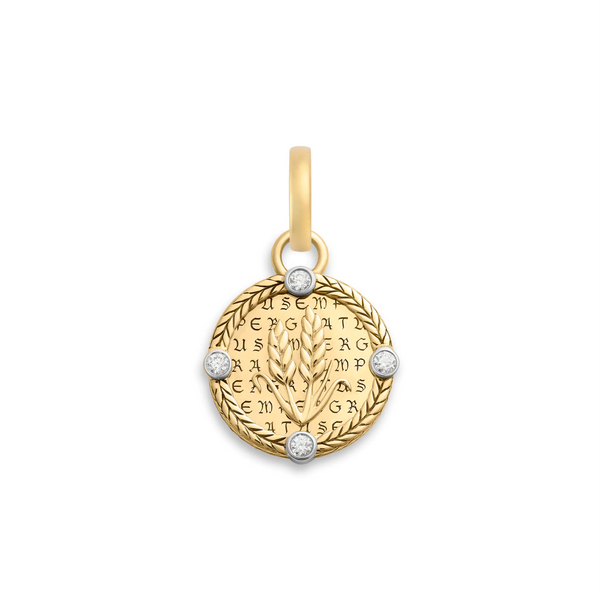 Infinite Gratitude | Braided Wheat Baby Medallion | Diamonds, 18K Yellow Gold