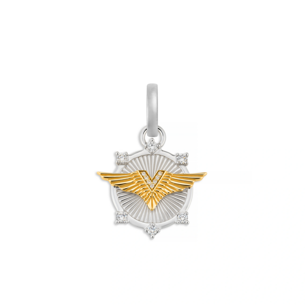 18K Mixed Gold Vivacity | Wings Baby Medallion | Diamonds, Mixed Gold – FoundRae view 4