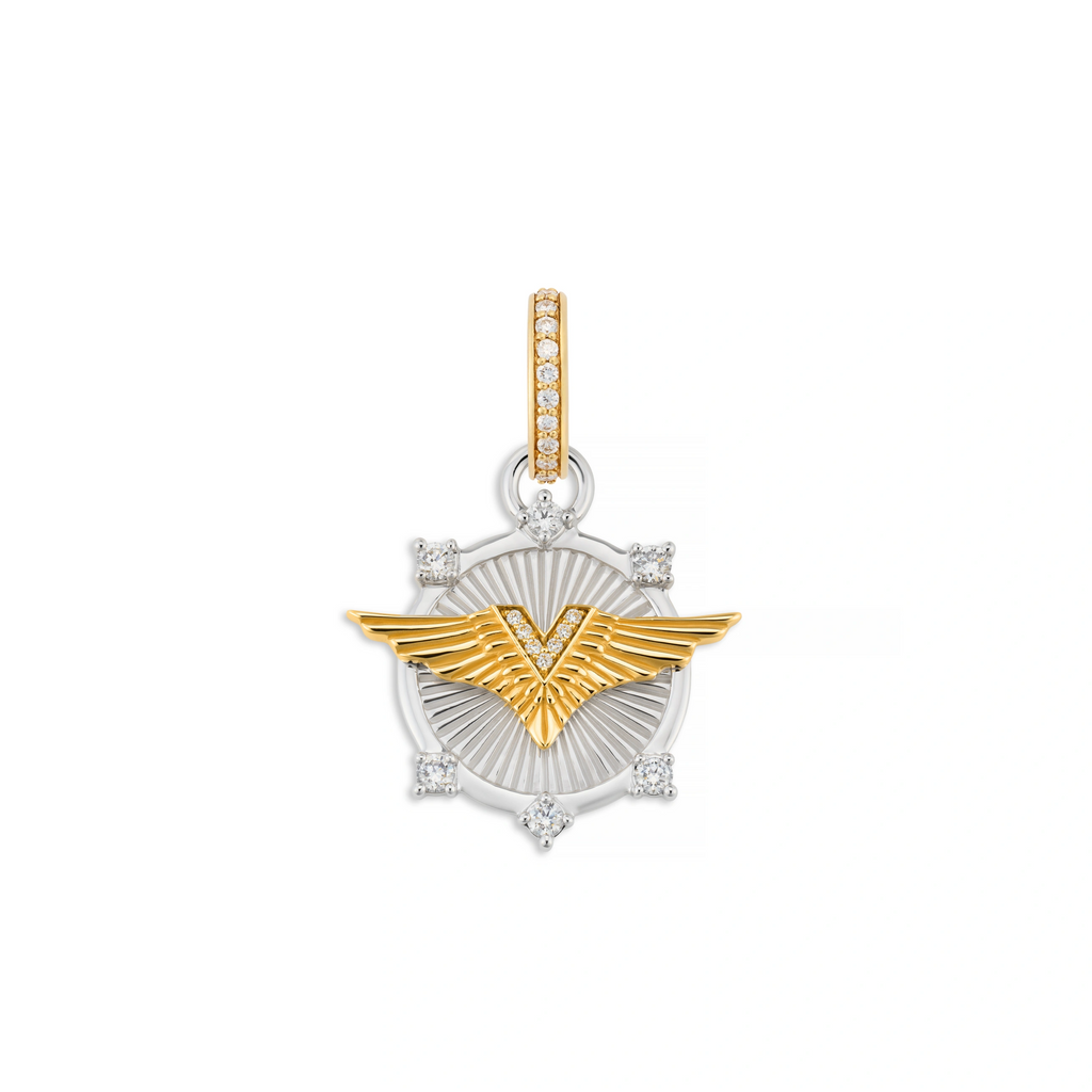 18K Mixed Gold Vivacity | Wings Baby Medallion | Diamonds, Mixed Gold – FoundRae view 3