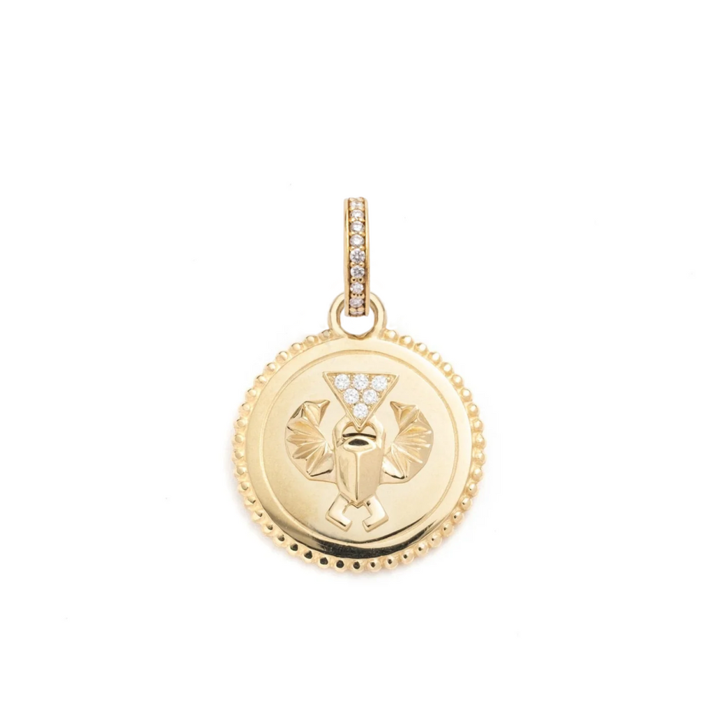 18K Yellow Gold Protection Baby Medallion : in Gold with Diamonds and an Annex Link – FoundRae view 2