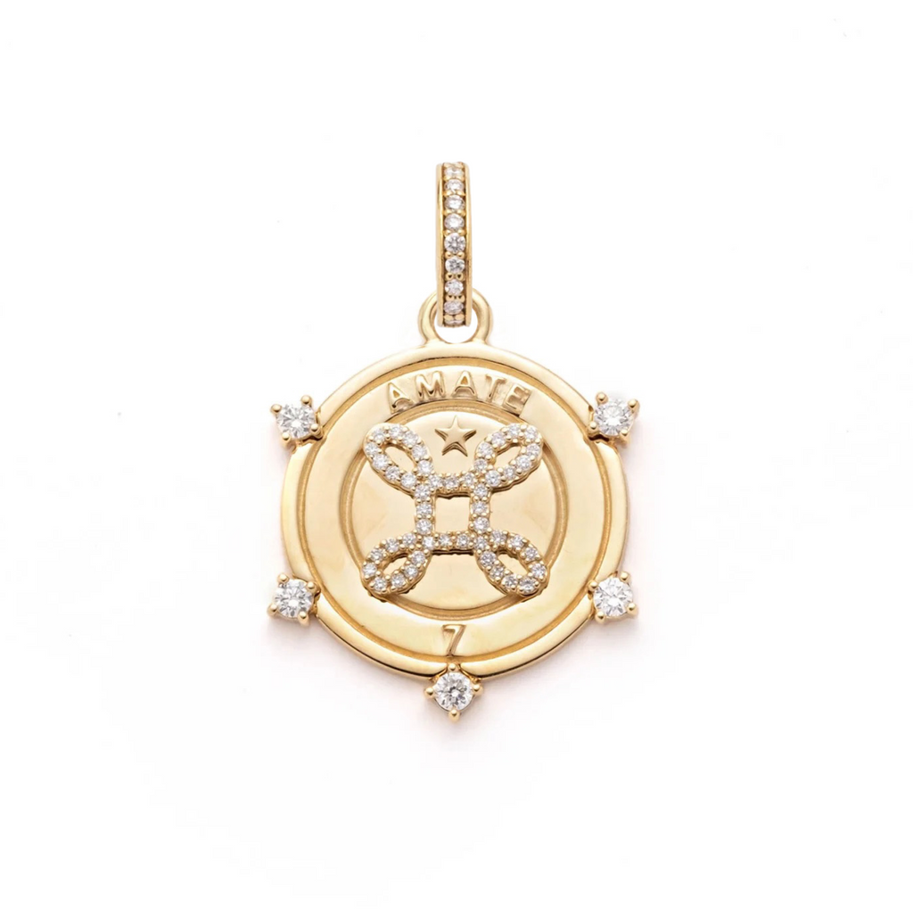 18K Yellow Gold Amate Medium Medallion : in Yellow Gold with Diamonds and an Annex Link – FoundRae view 3