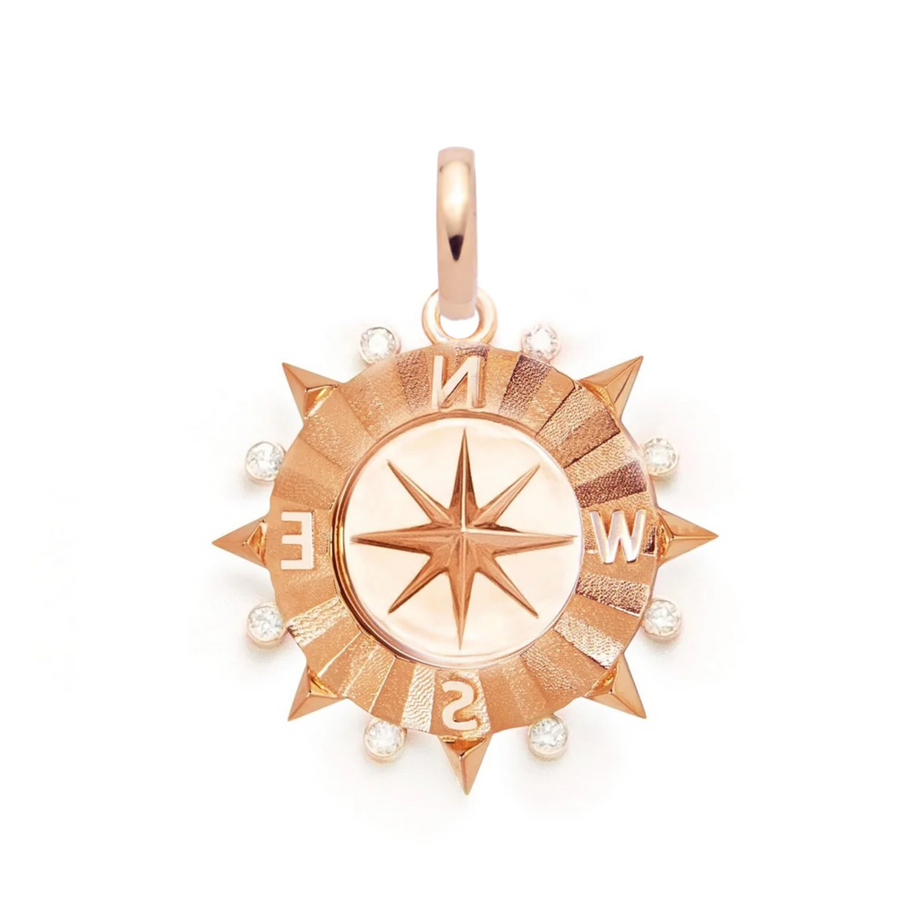 18K Yellow Gold Internal Compass Medium Medallion : in Gold with Diamonds and an Annex Link – FoundRae view 6