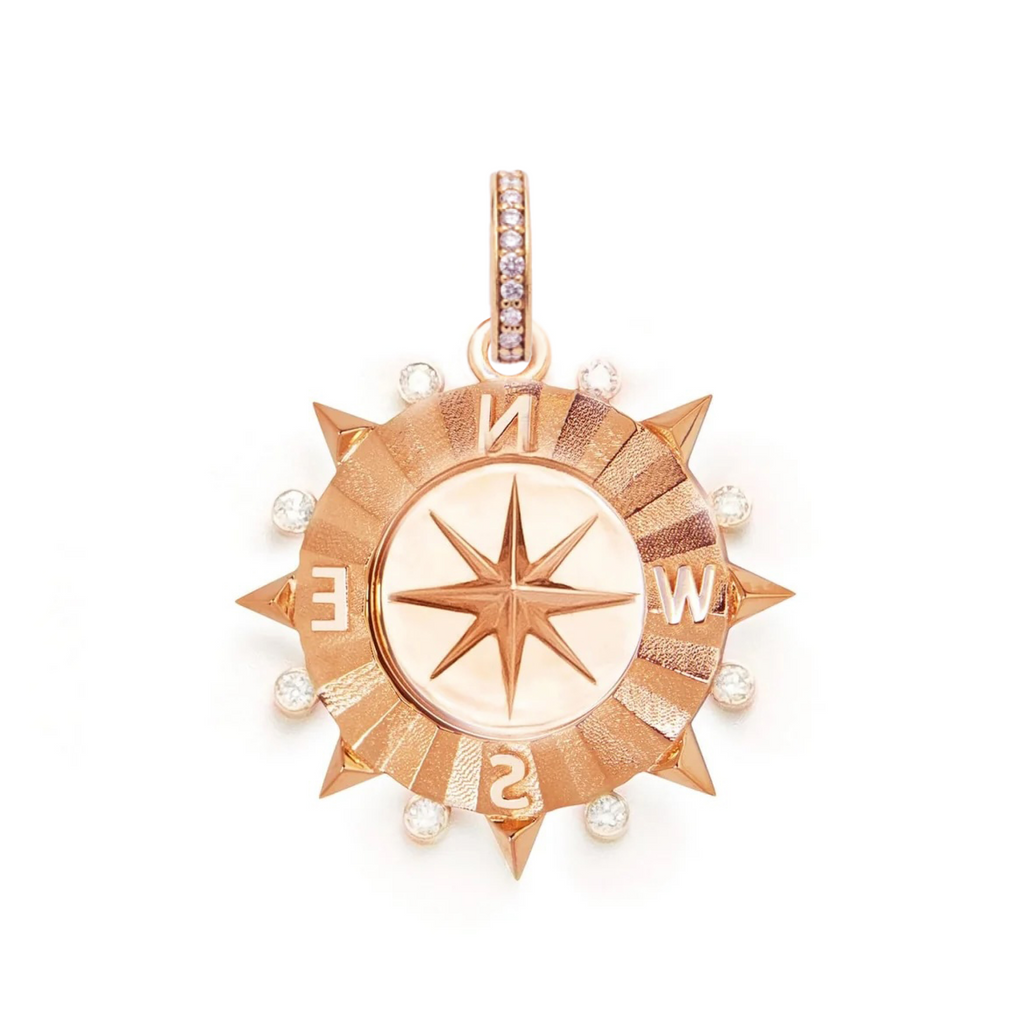 18K Yellow Gold Internal Compass Medium Medallion : in Gold with Diamonds and an Annex Link – FoundRae view 7