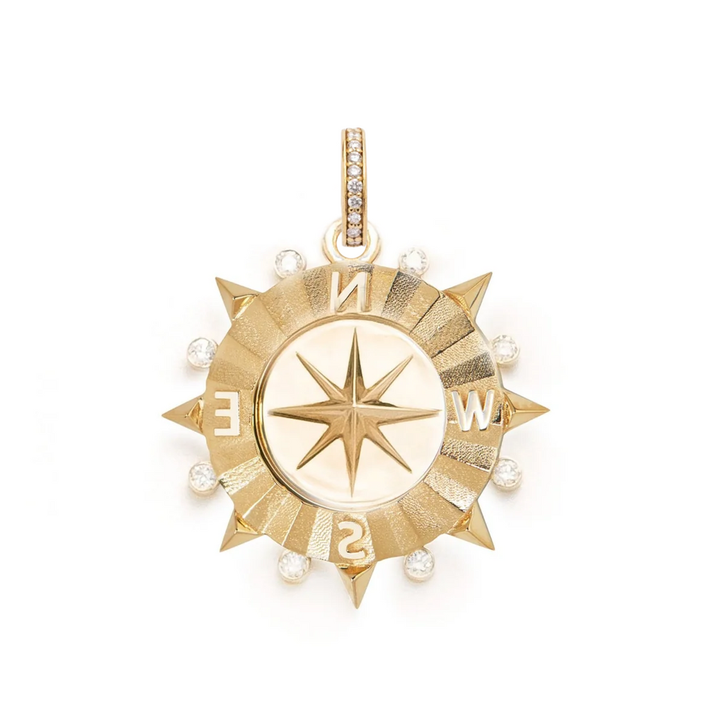18K Yellow Gold Internal Compass Medium Medallion : in Gold with Diamonds and an Annex Link – FoundRae view 3