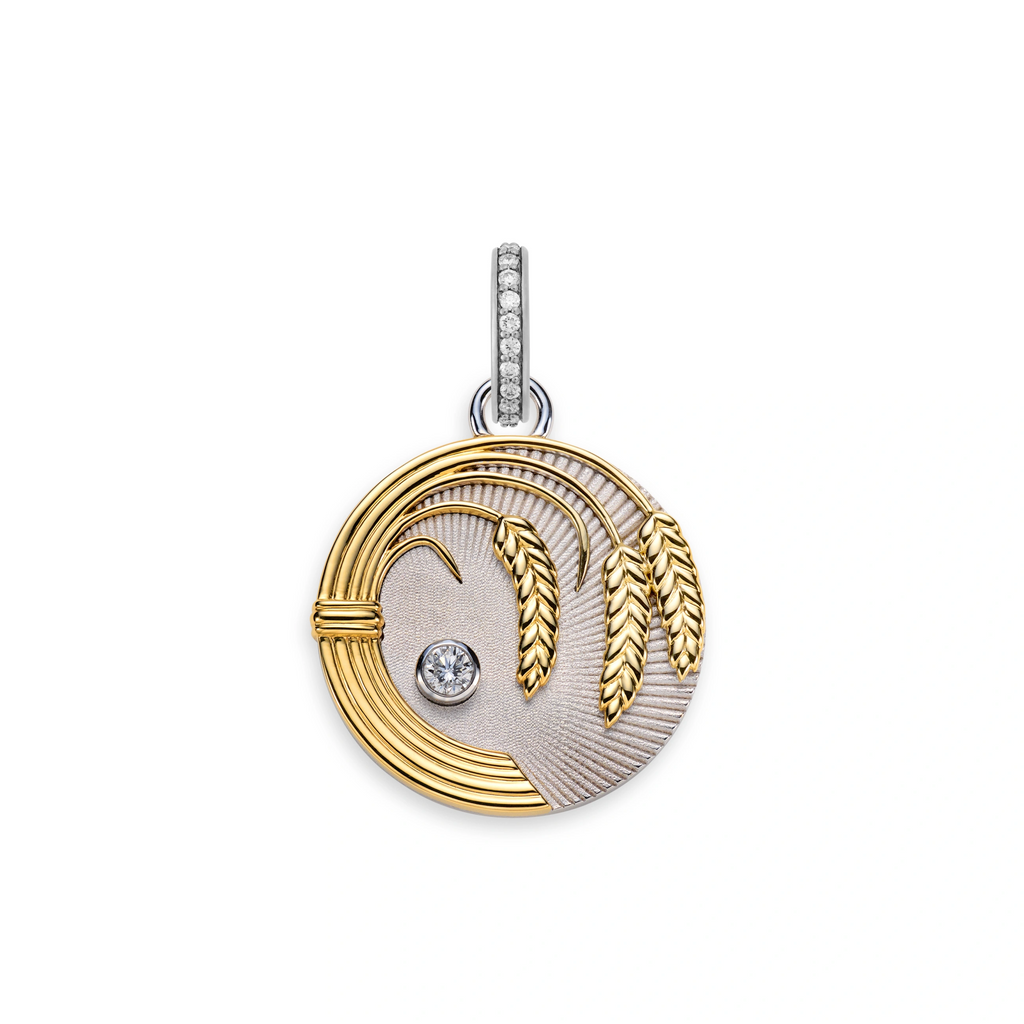 18K Mixed Gold Infinite Gratitude | Braided Wheat Medium Medallion | Diamond, Mixed Gold – FoundRae view 6