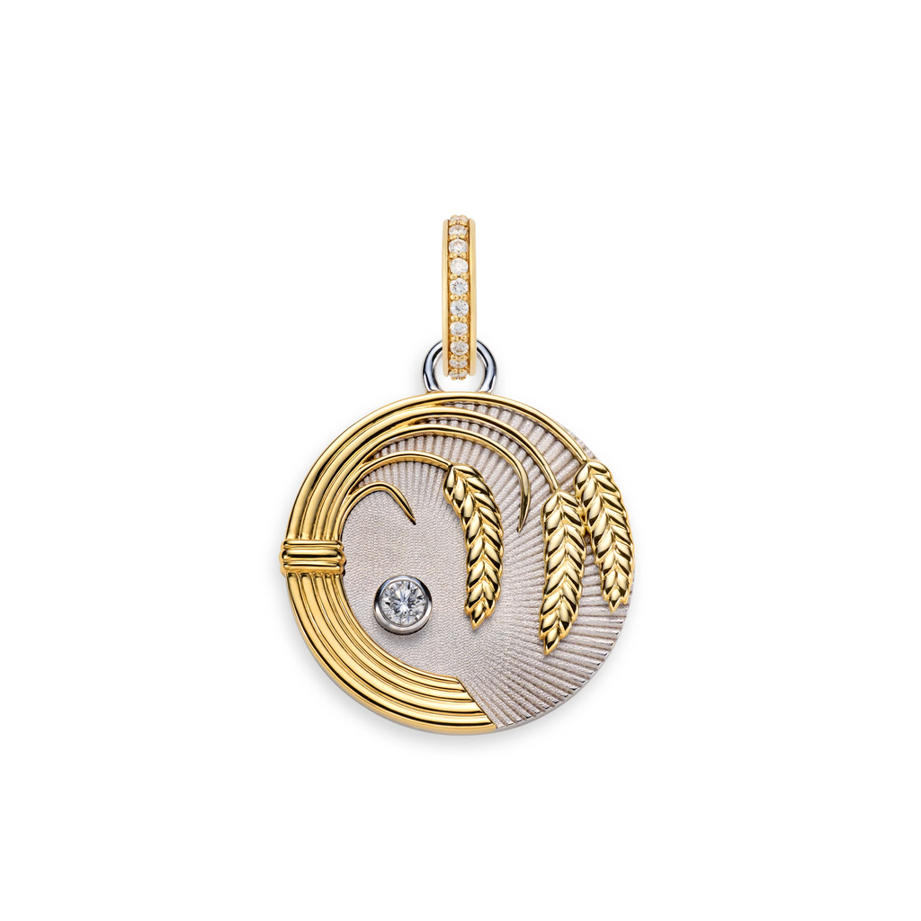 18K Mixed Gold Infinite Gratitude | Braided Wheat Medium Medallion | Diamond, Mixed Gold – FoundRae view 4