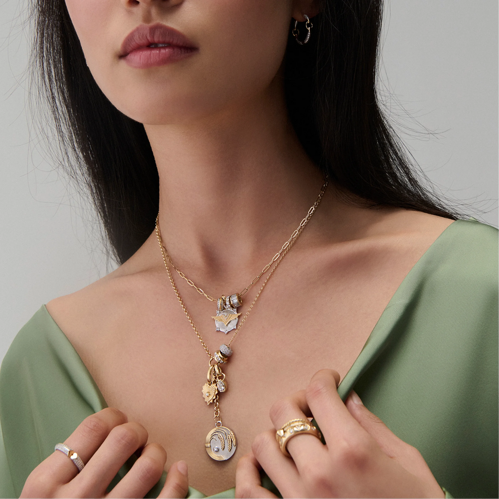 18K Mixed Gold Infinite Gratitude | Braided Wheat Medium Medallion | Diamond, Mixed Gold – FoundRae view 2