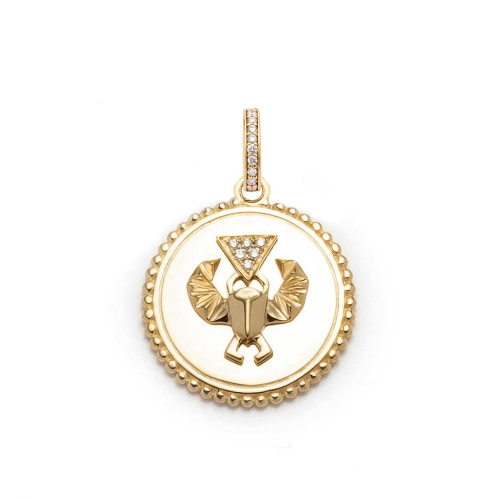 18K Mixed Gold Protection Medium Medallion : in Gold with Diamonds and an Annex Link – FoundRae view 2
