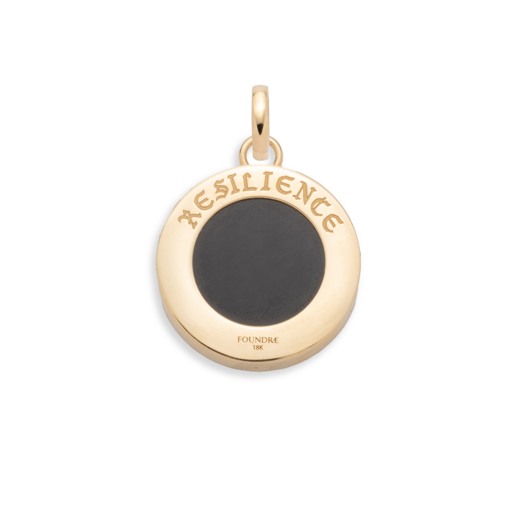 18K Yellow Gold Resilience | Floral Screen on Stone Medium Medallion | Onyx, 18K Yellow Gold – FoundRae view 4