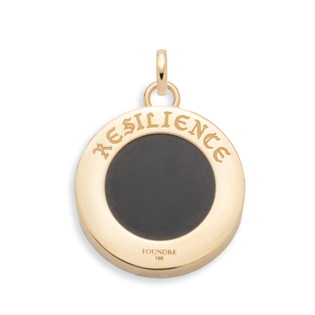 18K Yellow Gold Floral Screen Resilience Medium Onyx Stone Medallion : in Yellow Gold and an Annex Link – FoundRae view 4