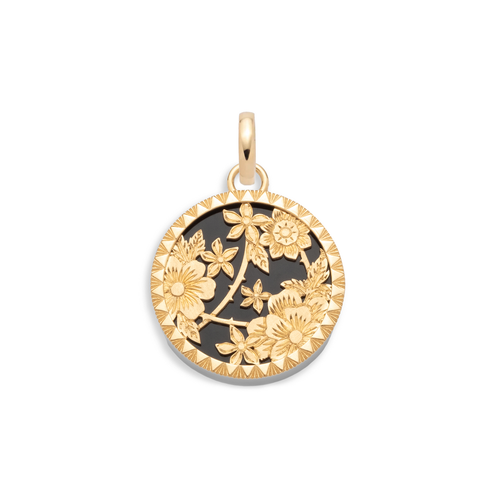 18K Yellow Gold Resilience | Floral Screen on Stone Medium Medallion | Onyx, 18K Yellow Gold – FoundRae view 1