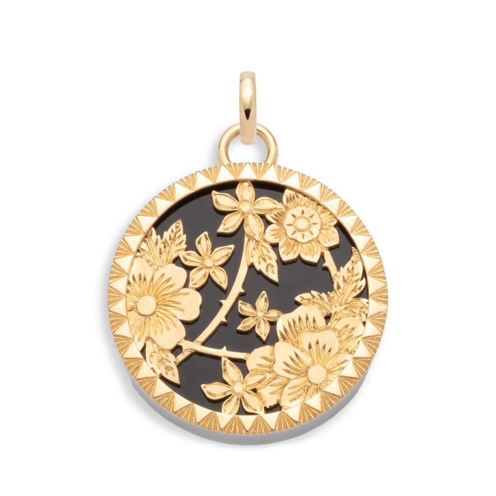 Floral Screen Resilience Medium Onyx Stone Medallion : in Yellow Gold and an Annex Link view 1