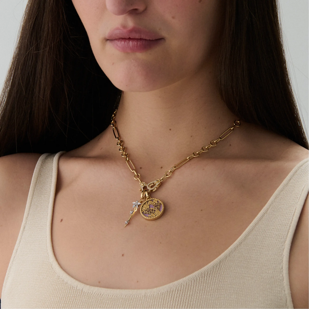 Reverie | Butterfly Screen on Stone Medium Medallion | Phosphosiderite, Yellow Gold view 2
