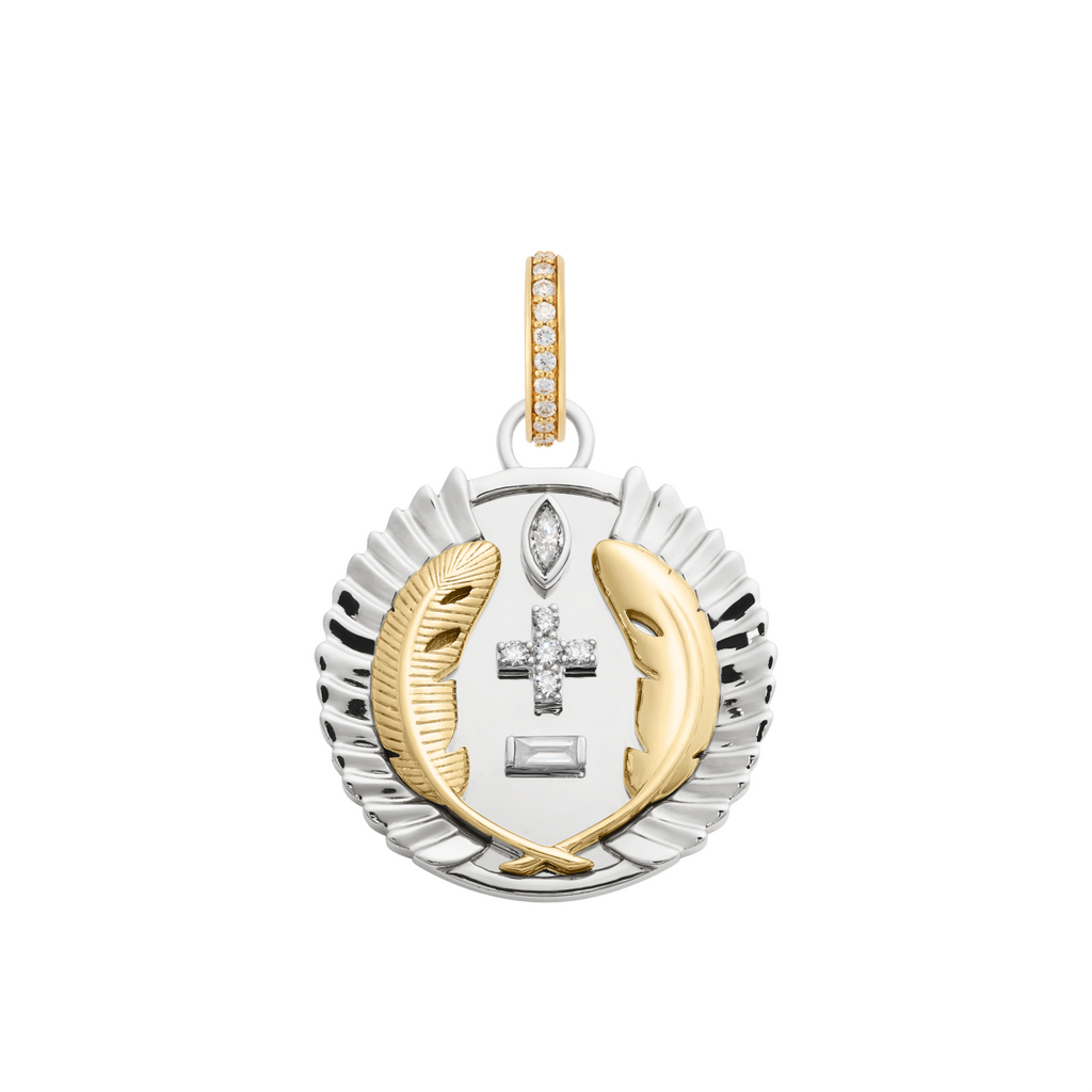 18K Mixed Gold Vivacity | Ever Growing Love Medium Medallion | Diamonds, White Gold, Yellow Gold – FoundRae view 4