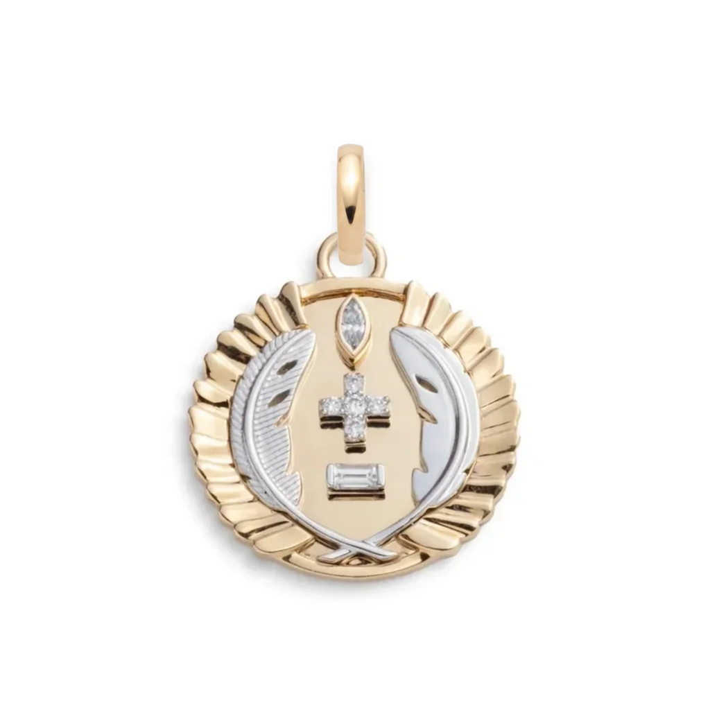 18K Yellow Gold Vivacity : Medium Diamond Medallion with Annex Link – FoundRae view 3