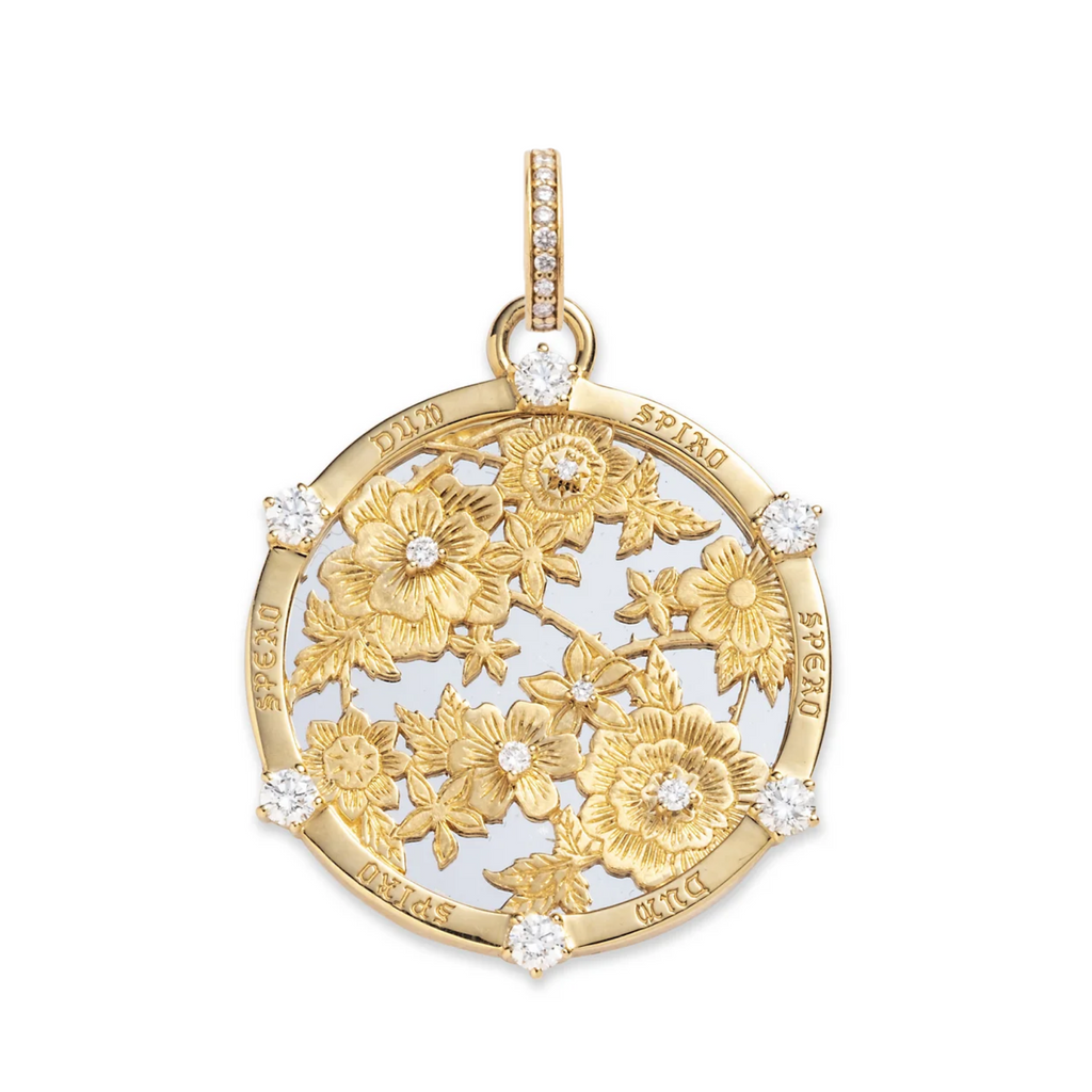 18K Mixed Gold Floral Screen Resilience Large Medallion : in Mixed White Gold with Diamonds and an Annex Link – FoundRae view 3