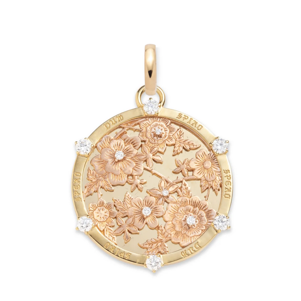 Floral Screen Resilience Large Medallion : in Mixed Rose Gold with Diamonds and an Annex Link view 1