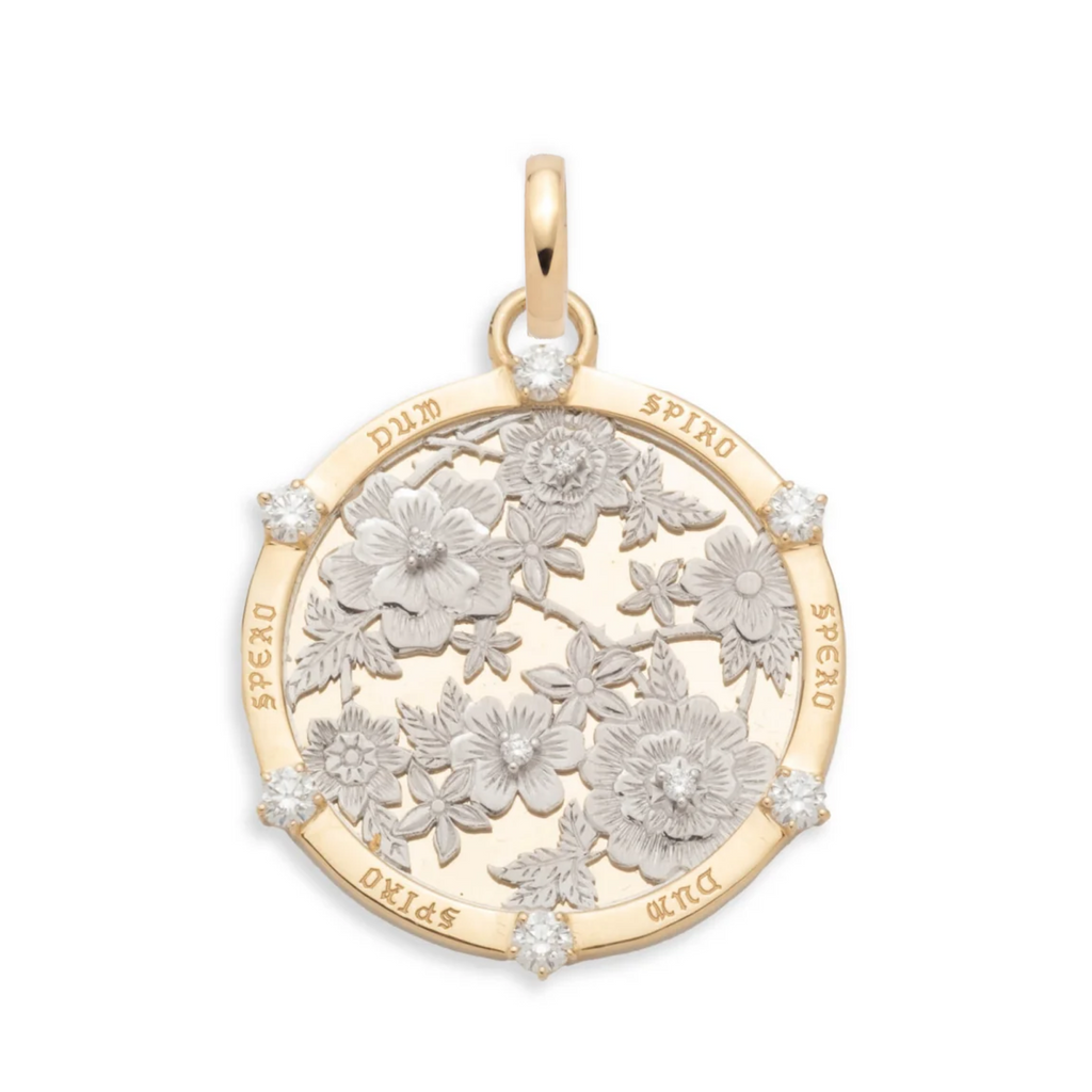 Floral Screen Resilience Large Medallion : in Mixed Yellow Gold with Diamonds and an Annex Link view 1