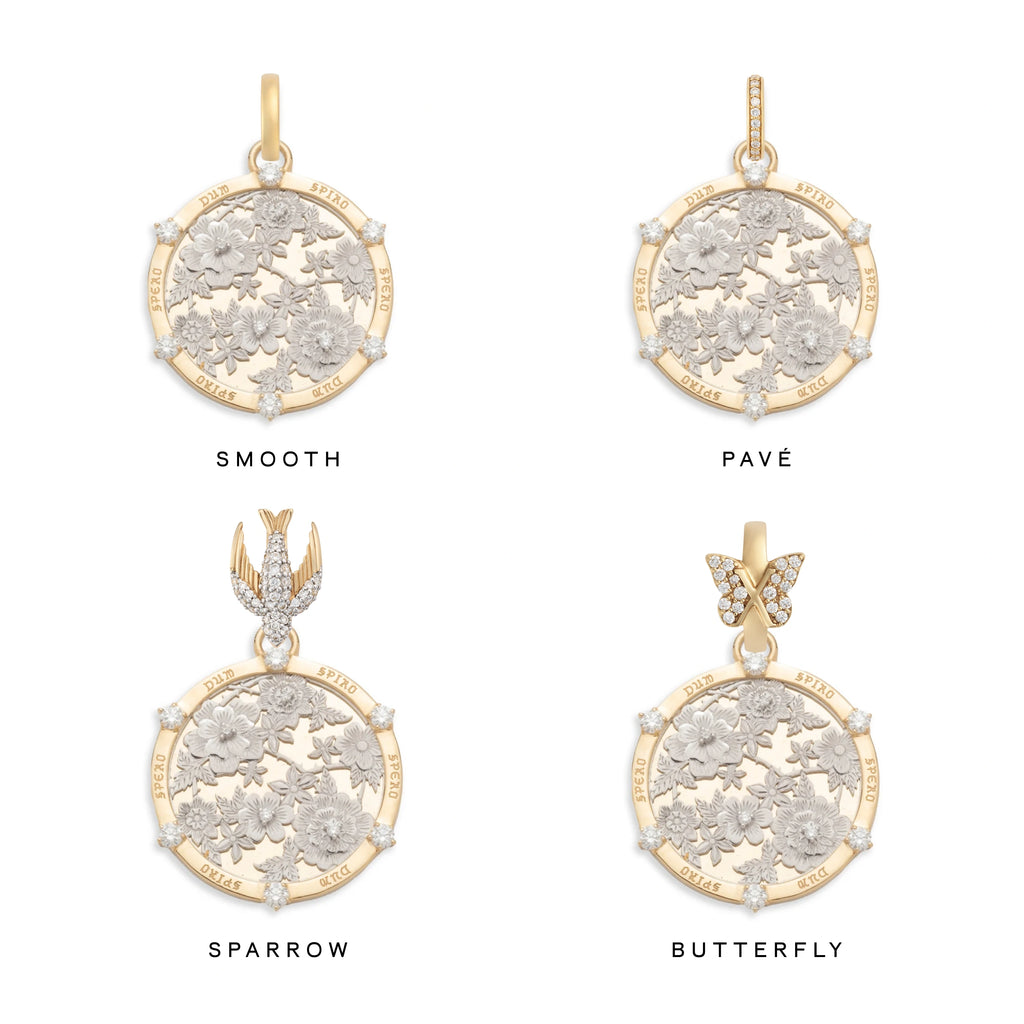 18K Mixed Gold Resilience | Floral Screen Large Medallion | Diamonds, Yellow Gold, White Gold – FoundRae view 3