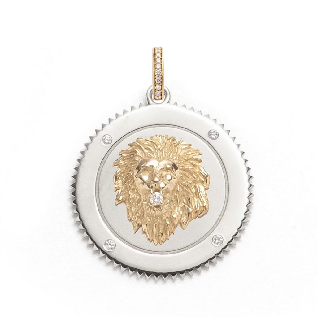 18K Yellow Gold Strength Large Medallion : in Gold with Diamonds and an Annex Link – FoundRae view 4