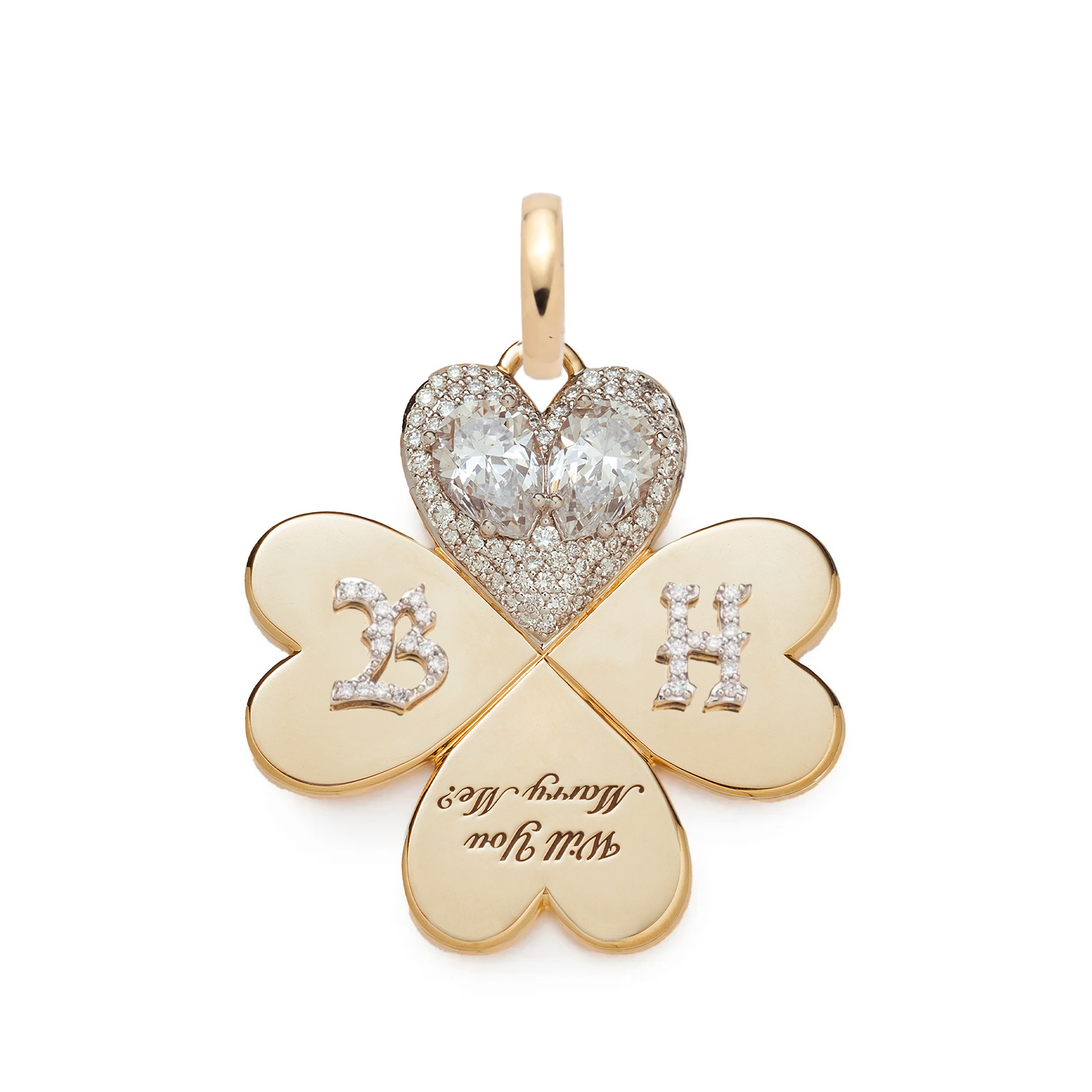 custom will you marry me large pendant : in yellow gold with pear diamonds with an annex link