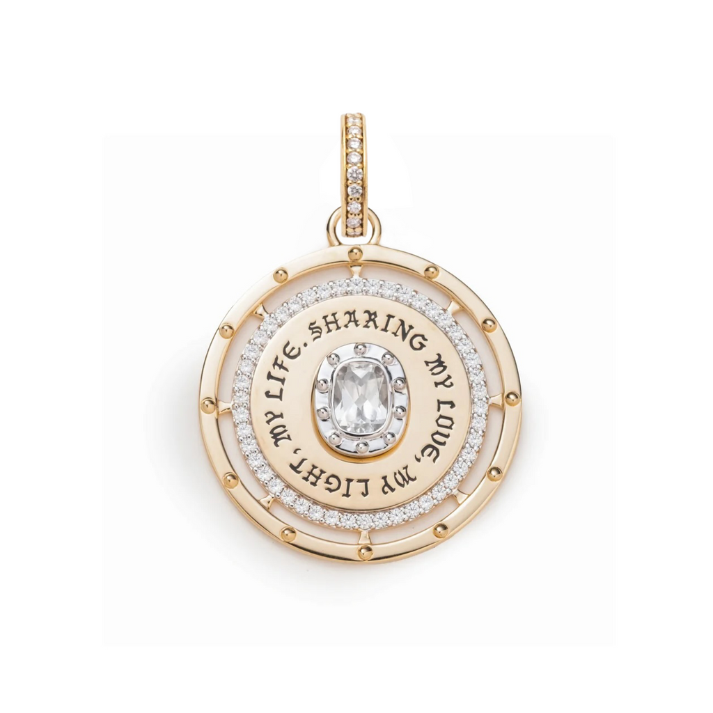 18K Yellow Gold Lovestruck Commitment Large Medallion : in Yellow Gold with Cushion Diamond and an Annex Link – FoundRae view 2