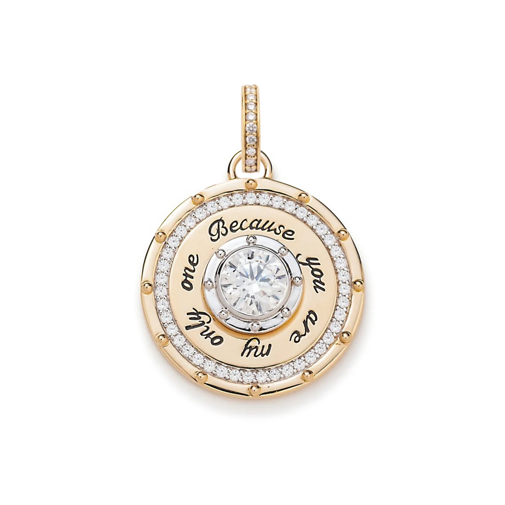 18K Yellow Gold Lovestruck Commitment Medium Medallion : in Yellow Gold with Round Diamond and an Annex Link – FoundRae view 3