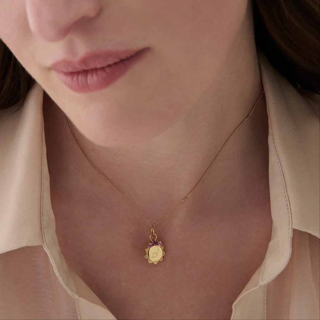 Personalized - Foundation | Engravable Miniature Medallion | Pink Tourmaline, 18K Yellow Gold view 2