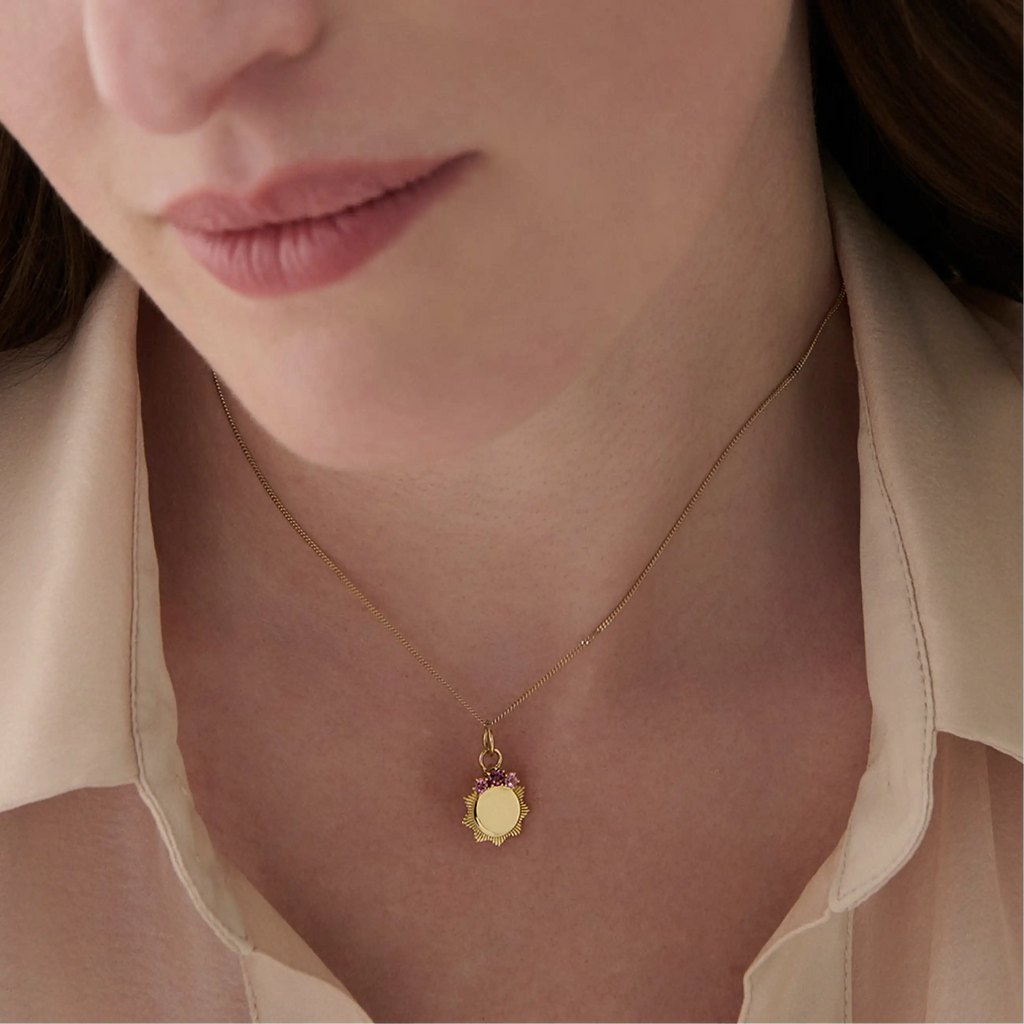18K Yellow Gold Personalized - Foundation | Engravable Miniature Medallion | Pink Tourmaline, 18K Yellow Gold – FoundRae view 2