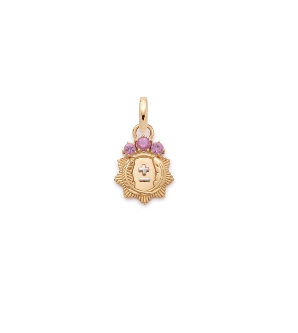 Vivacity Miniature Medallion : in Yellow Gold with Pink Sapphires and an Annex Link view 1