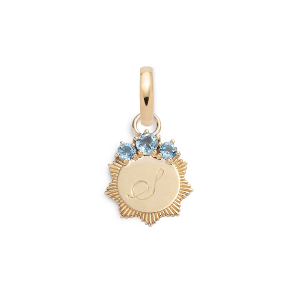 Aquamarine Engravable Miniature Medallion : in Yellow Gold with an Annex Link