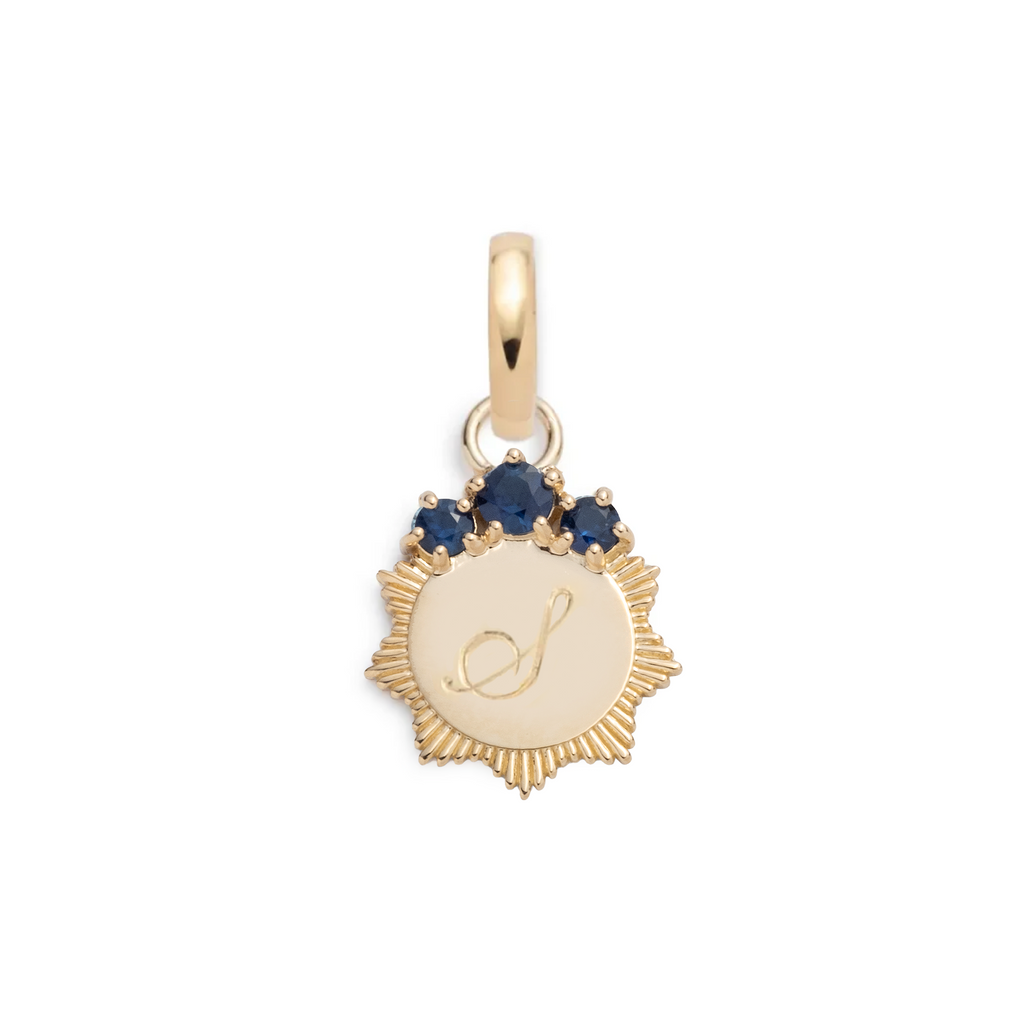 Blue Sapphire Engravable Miniature Medallion : in Yellow Gold with an Annex Link view 1