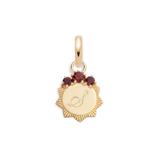 Garnet Engravable Miniature Medallion : in Yellow Gold with an Annex Link