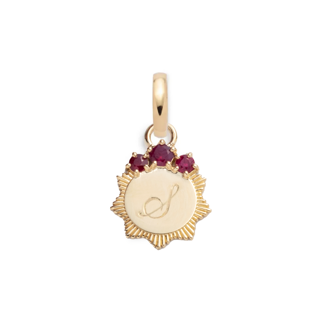 Ruby Engravable Miniature Medallion : in Yellow Gold with an Annex Link view 1