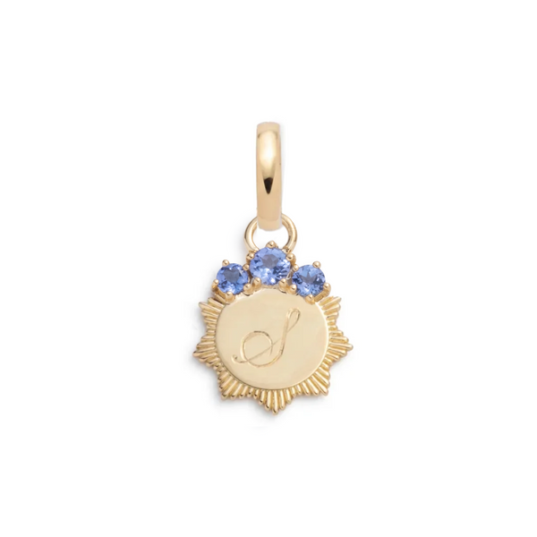 Tanzanite Engravable Miniature Medallion : in Yellow Gold with an Annex Link
