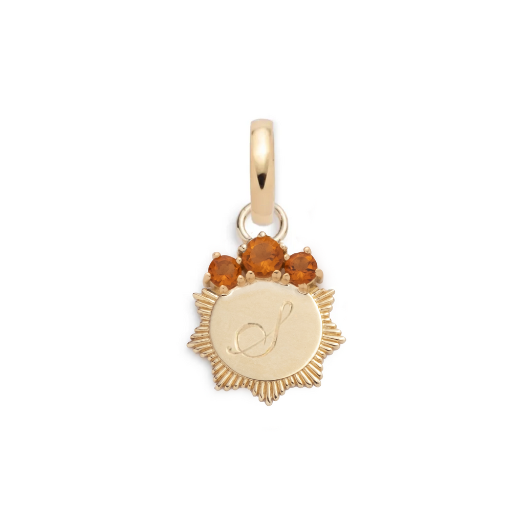 Yellow Citrine Engravable Miniature Medallion : in Yellow Gold with an Annex Link view 1