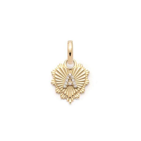 Heart Love Token Initial Miniature Medallion : in Yellow Gold with Pave Diamonds and an Annex Link
