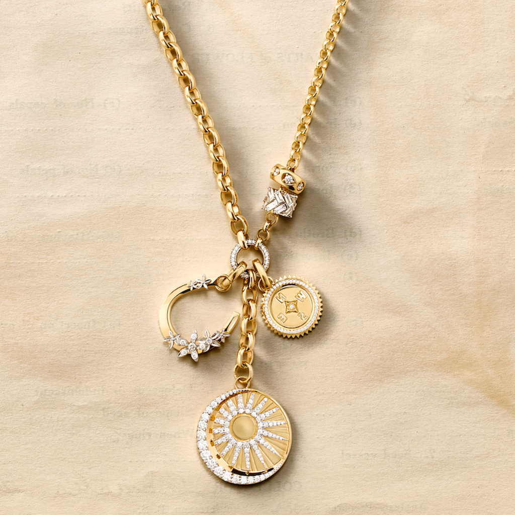 Resilience Horseshoe Pendant : in Mixed Gold with Diamonds and an Annex Link view 2