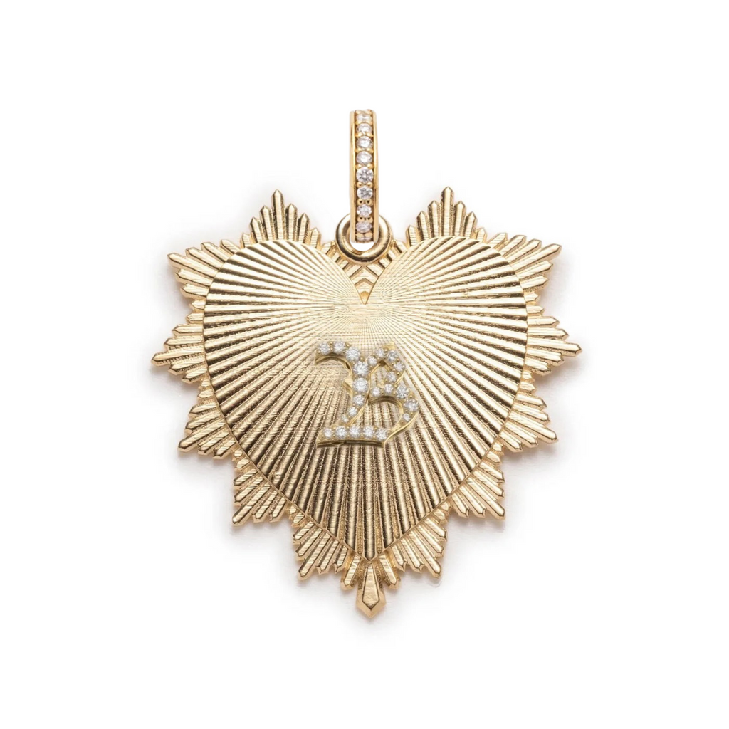 18K Yellow Gold Initial Heart Love Token Oversized Medallion : in Yellow Gold with Diamonds and an Annex Link – FoundRae view 3