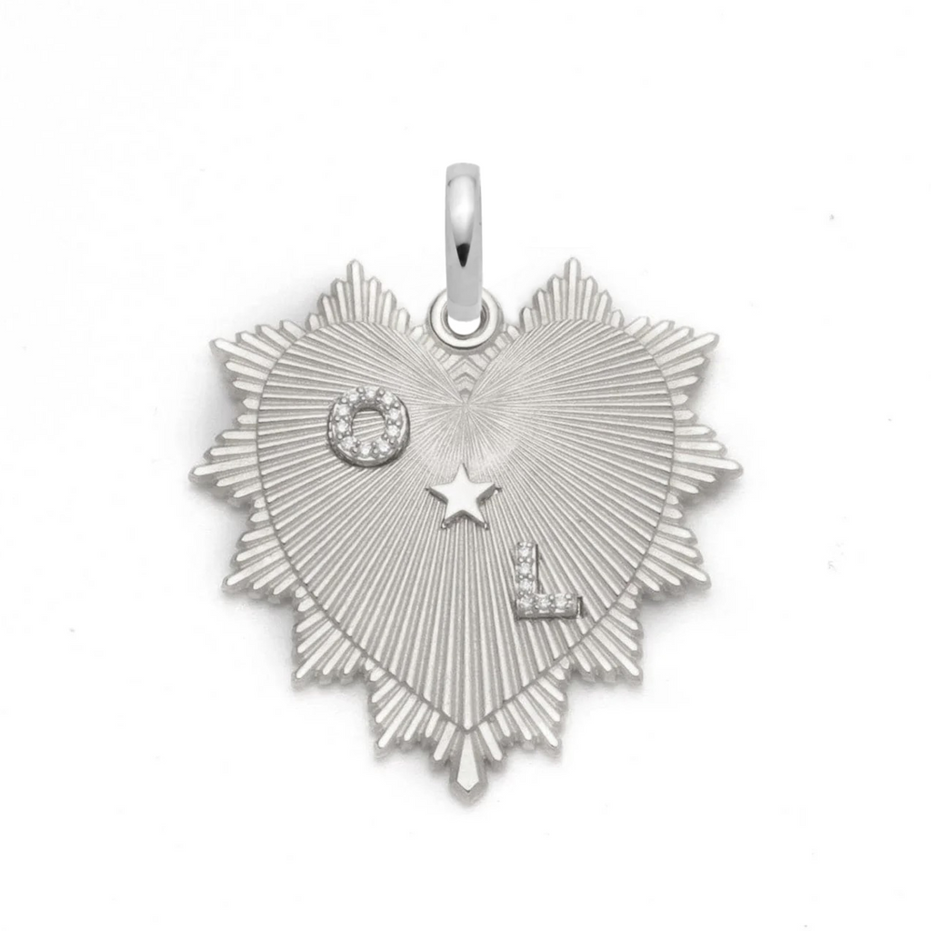 True Love Oversized Custom Heart Love Token : in White Gold with Pave Diamonds and an Annex Link view 1