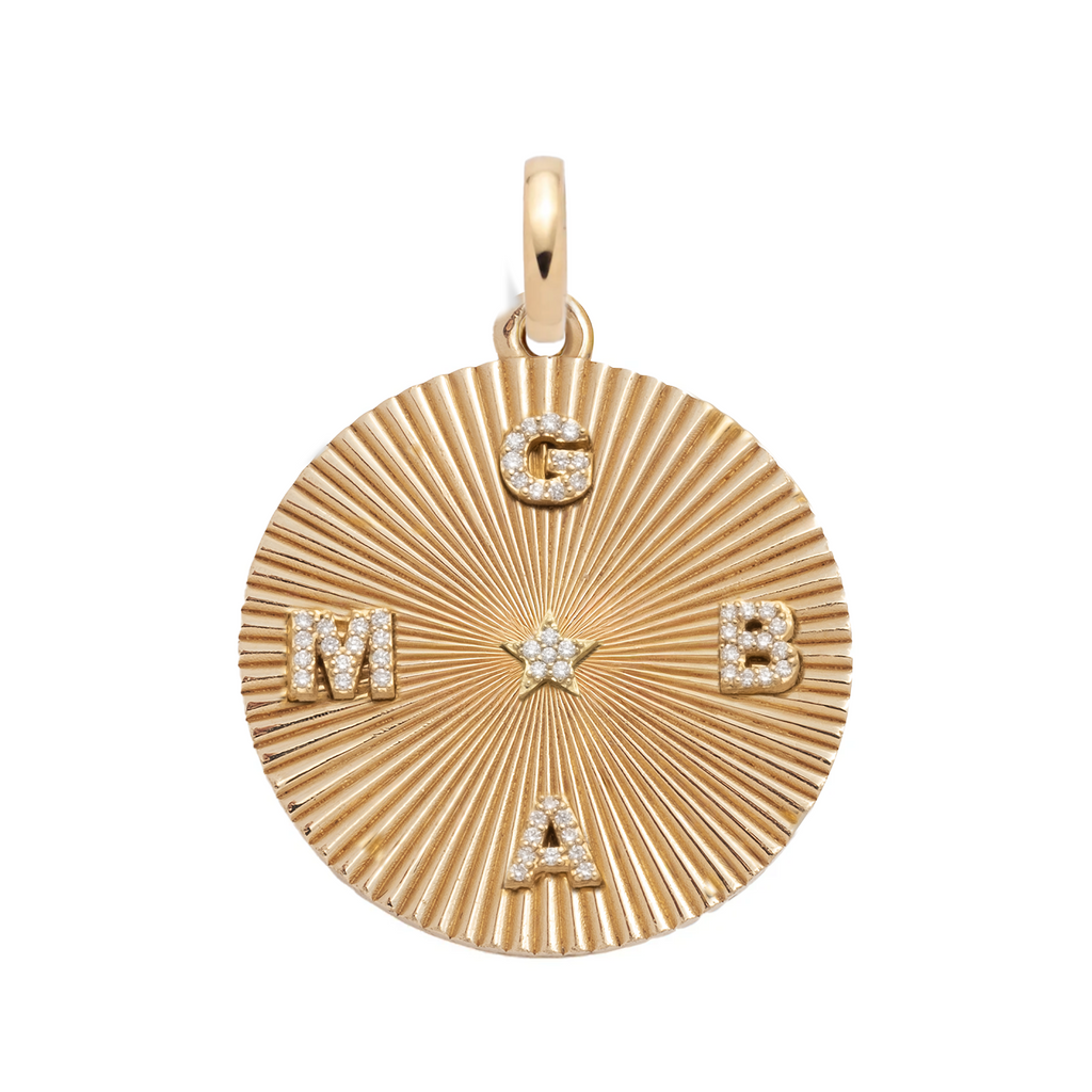 True Love Custom Clean Edge Medallion : in Yellow Gold with Pave Diamonds and an Annex Link view 1