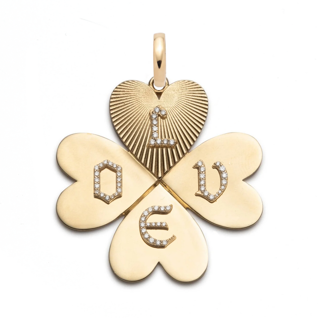 True Love Oversized Custom Four Heart Clover : in Yellow Gold with Pave Diamonds and an Annex Link view 1