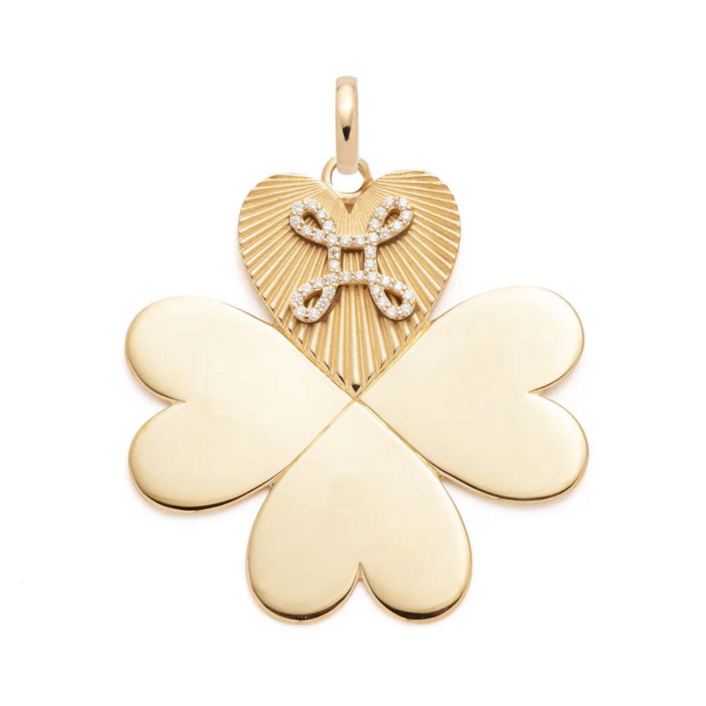 Pave True Love Knot Oversized Four Heart Clover: in Yellow Gold with an Annex Link view 1