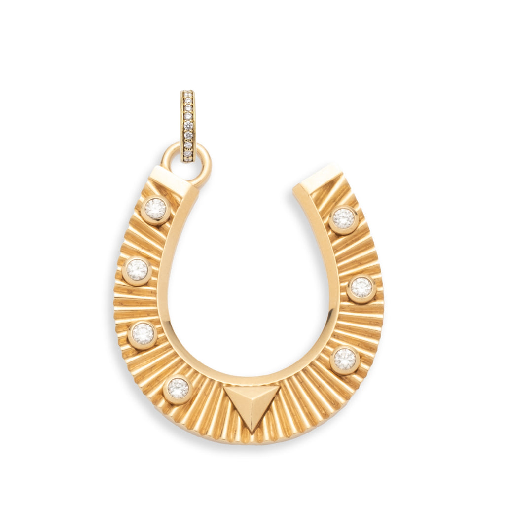 18K Yellow Gold Horseshoe Large Pendant : in Yellow Gold with Diamonds and an Annex Link – FoundRae view 3