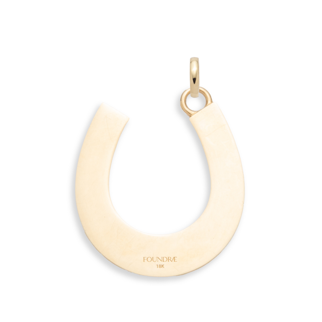 18K Yellow Gold Horseshoe Large Pendant : in Yellow Gold with Diamonds and an Annex Link – FoundRae view 4