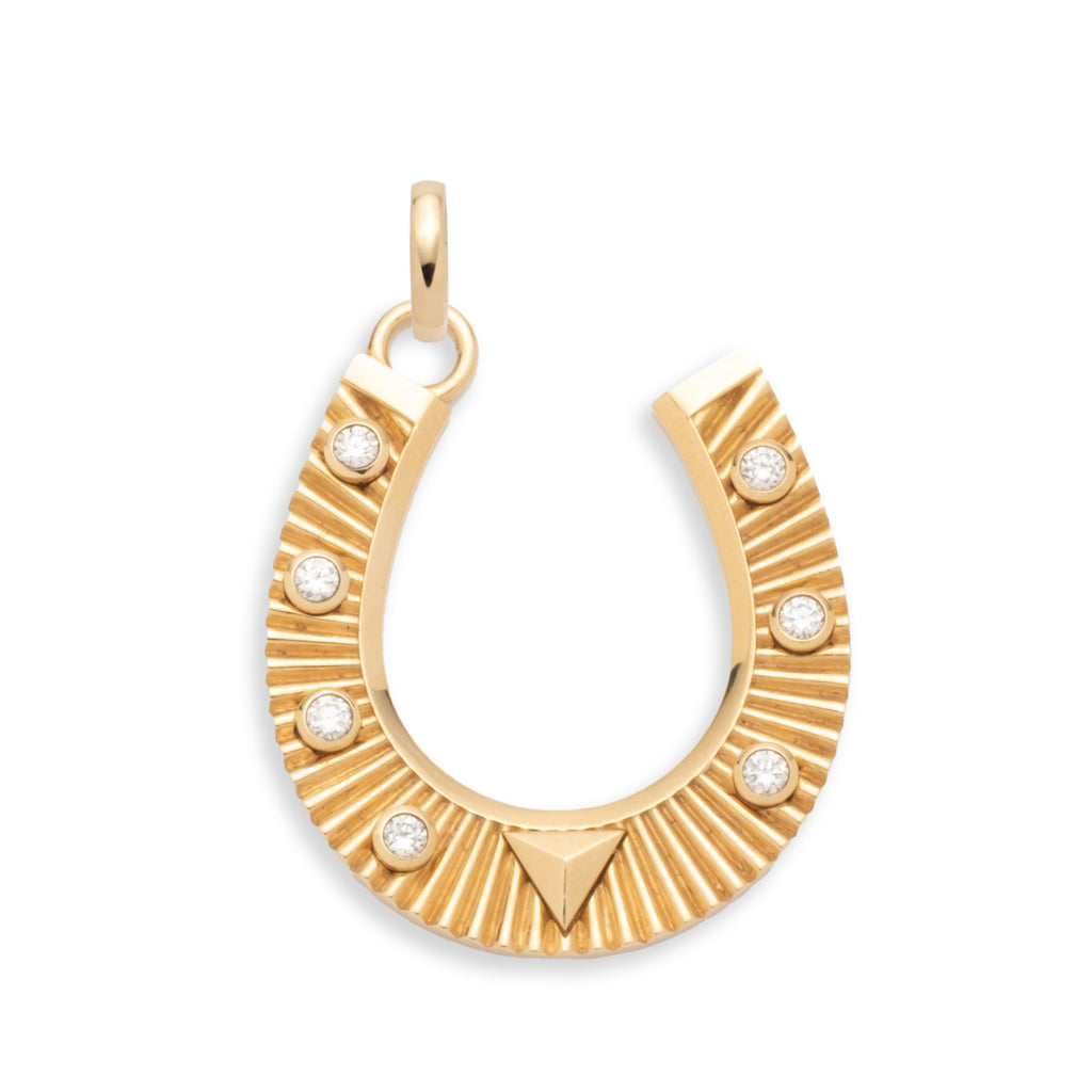 Horseshoe Large Pendant : in Yellow Gold with Diamonds and an Annex Link view 1