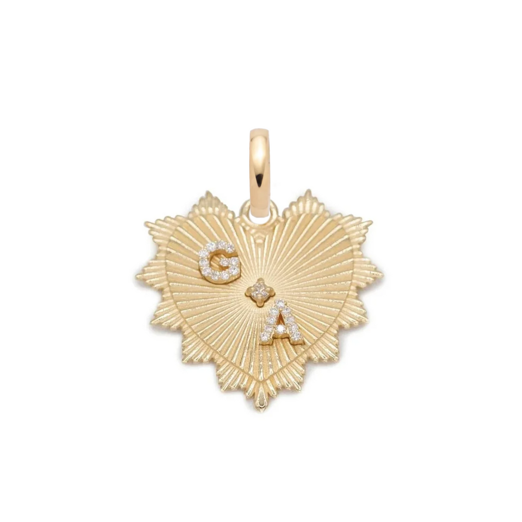 Custom Heart Love Token Medium Medallion : in Yellow Gold with Diamonds and an Annex Link view 1