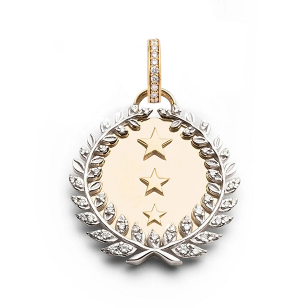 18K Yellow Gold Per Aspera Ad Astra Large Specialty Medallion : in Yellow Gold with Diamonds and an Annex Link – FoundRae view 2