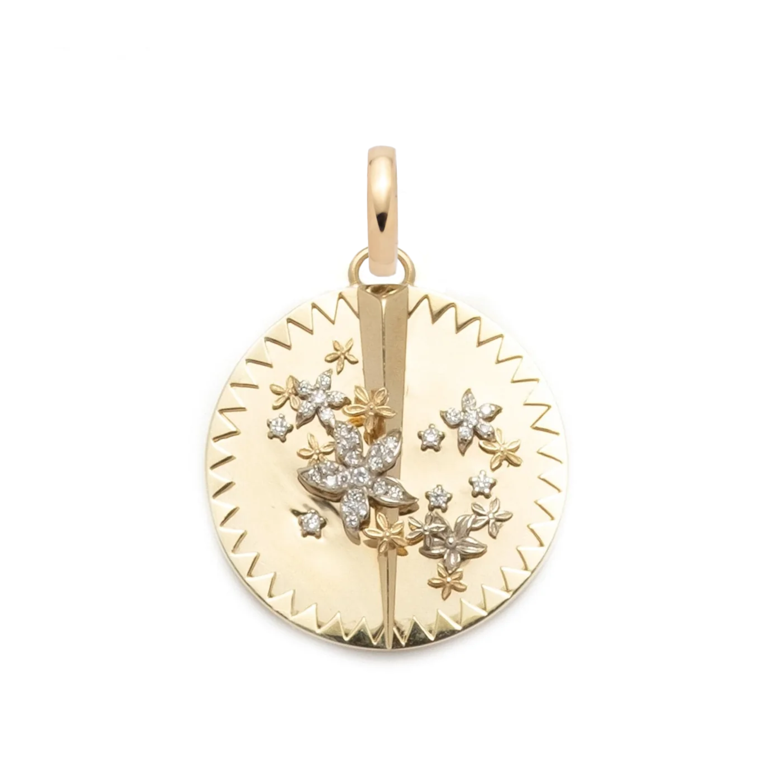 resilience | blossoms large specialty medallion | diamonds, yellow gold, white gold